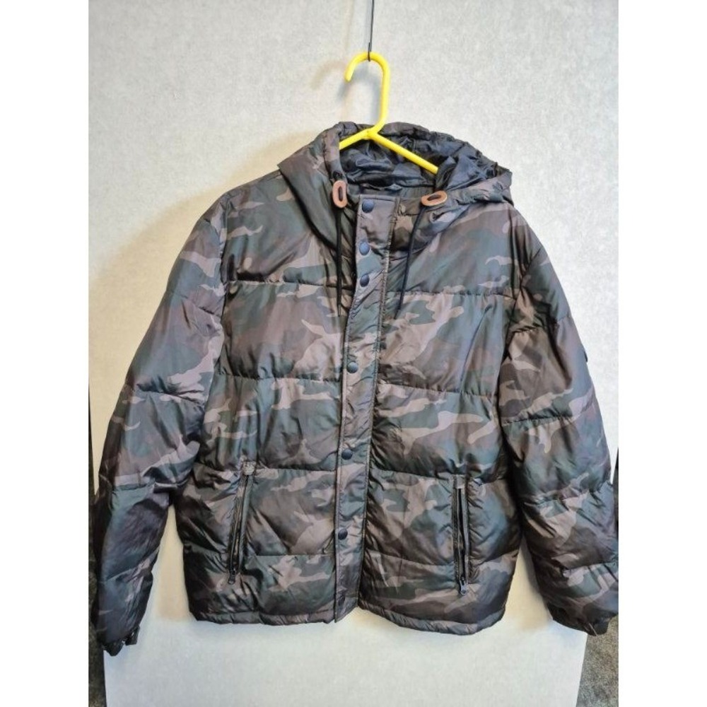 American Eagle Outfitters Mens Camo Puffer Jacket Hooded Full Zip Green Large